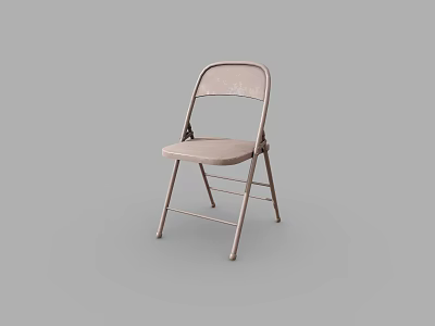 Light Brown Folding Chair With Metal Frame And Upholstered Seat Design 3d model