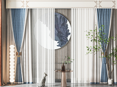 New Chinese Curtain Fabric Curtain 3d model