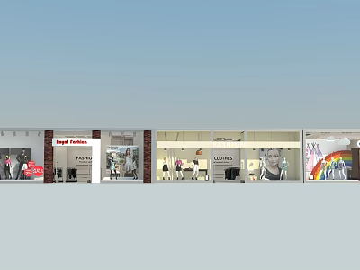 Shop Fashion Store Windows with Mannequins Ladies Clothing Displays and Rainbow Decor 3d model