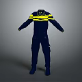 Navy Blue Work Coverall with Yellow Stripes on Sleeves and Chest Simple Design for Workplace