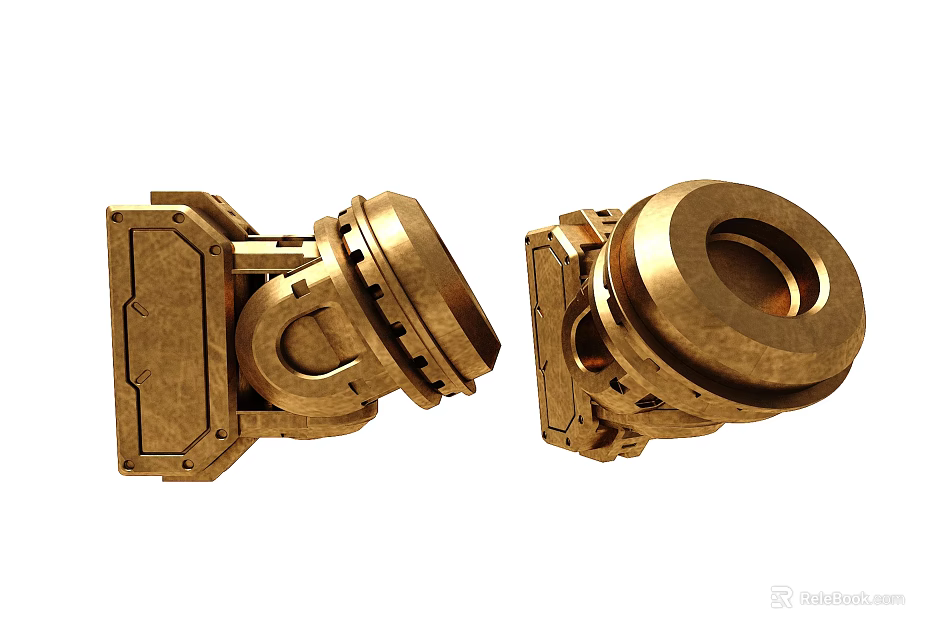 Golden Mechanical Components Featuring Intricate Gear Ring And Panel Designs 3d model