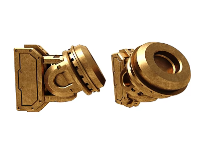 Golden Mechanical Components Featuring Intricate Gear Ring And Panel Designs 3d model