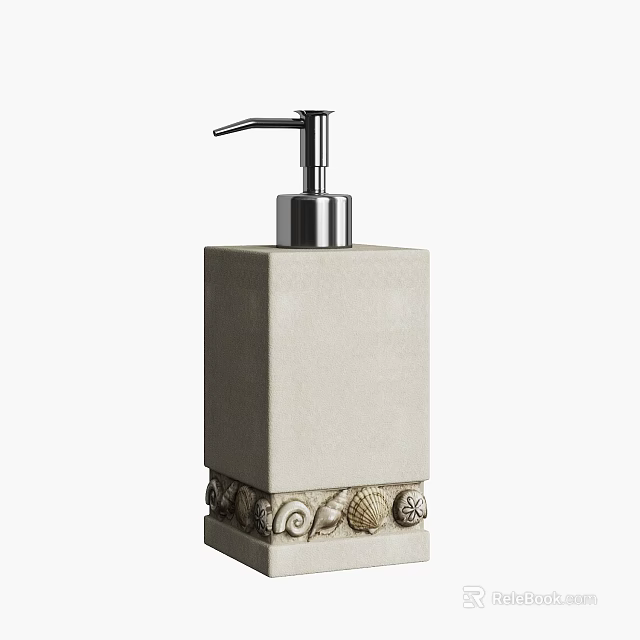 Beige Square Hand Soap Dispenser With Silver Pump And Shell Decoration 3d model 