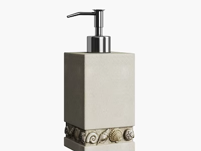 Beige Square Hand Soap Dispenser With Silver Pump And Shell Decoration 3d model