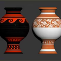 Two Carved Sculpture Vases With Black Red And White Copper Decorative Patterns