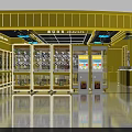 Indoor Playground Snack Area With Yellow Interior Glass Display Cabinets And Counter