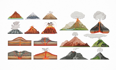 Modern 2D Volcanic Eruption Smoky Magma Scene Silhouette 3d model