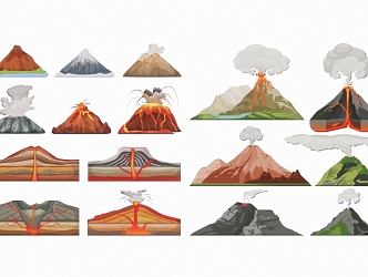 Modern 2D Volcanic Eruption Smoky Magma Scene Silhouette 3d model