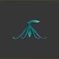 Turquoise Octopus 3D Model With Big Eyes Long Tentacles And Reflection On Smooth Surface 3d model