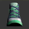 High Top Canvas Shoes With Blue Plaid Pattern Green Laces And White Toe Cap