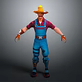 3D Detailed Game Movie Character With Straw Hat Red Shirt Blue Overalls And Gloves