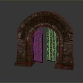 Scenic Ancient Stone Archway With Half Open Intricate Iron Gates