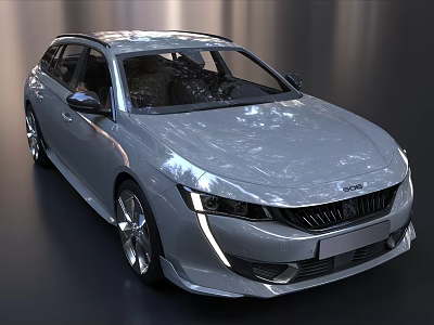 Silver Wagon Car Featuring Modern Design Sleek Lines And LED Headlights 3d model