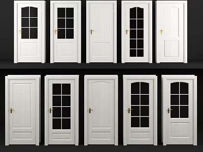 White Hinged Doors with Various Glass and Solid Panel Designs for Home Interior 3d model