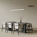 Modern Minimalist Dining Table Set With White Chairs And Hanging Light 3d model