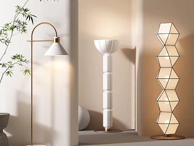 Stylish Modern Floor Lamp Designs With Arc Stand Cylindrical Body And Hexagonal Structure 3d model