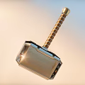 Golden Metallic Thor's Hammer Decorative Ornament With Striped Handle And Shiny Light Effect