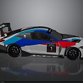 BMW Race Car With Blue Red White Livery Number 1 And Rear Wing
