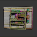 Modern Industrial Scene Featuring Metal Shelf Wooden Crates and Pipe Details