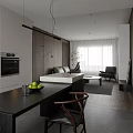 Elegant Modern Living Dining Room Interior With Leather Sofa Marble Coffee Table And Wooden Flooring