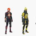 Four Unique Creature Characters In Colorful Futuristic Outfits With Stylish Hair And Armor