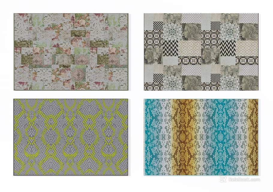 Square Carpets With Diverse Patterns And Colorful Designs For Home Decoration 3d model