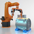 Advanced Industrial Robot Arm Handling Large Metallic Component in Manufacturing Process