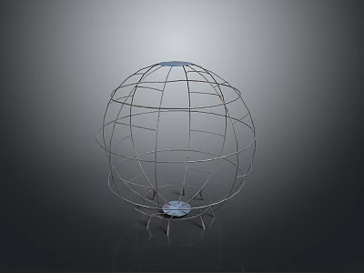Metal Spherical Frame Decorative Art Piece With Support Legs And Circular Top Panel 3d model