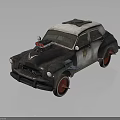 Vintage Military Vehicle with Weathered White and Dark Body Red Wheels Front Siren Light
