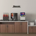 Material Themed Beverage Station With Dispensers Coffee Machine Wooden Cabinets And Marble Top