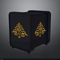Dark Blue Decorative Box With Ornate Gold Scroll Patterns Design