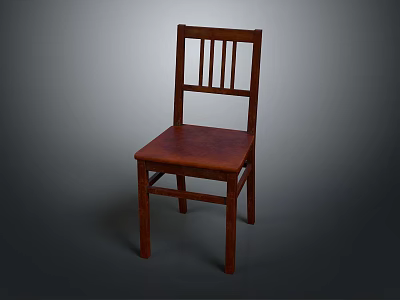 Classic Wooden Chair With Slatted Backrest And Square Seat Simple Design 3d model
