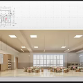 Modern Kindergarten Classroom Interior Design With Tables Chairs Windows And Lighting 3d model