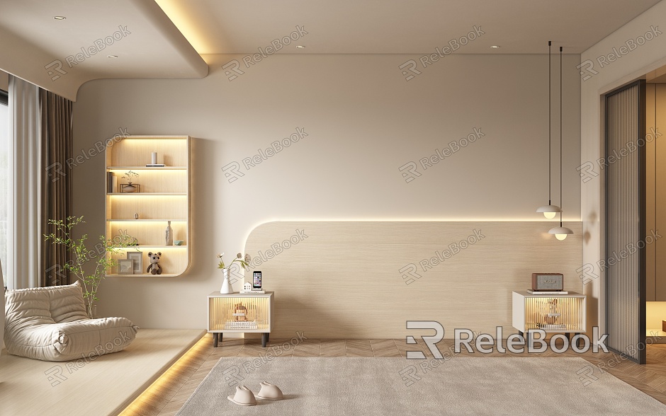 Quiet bedroom background wall model