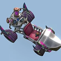 Futuristic Custom Car With Purple Pink Accents Red Seat Metal Frame And Ornamental Top