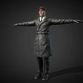 Man In Black Leather Coat With Hat And Arms Outstretched Against Dark Background 3d model