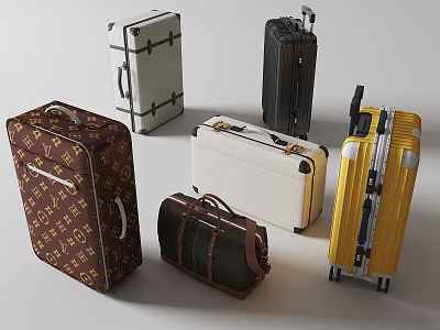 Various Styles of Luggage and Bags With White Black Yellow and Brown Colors 3d model