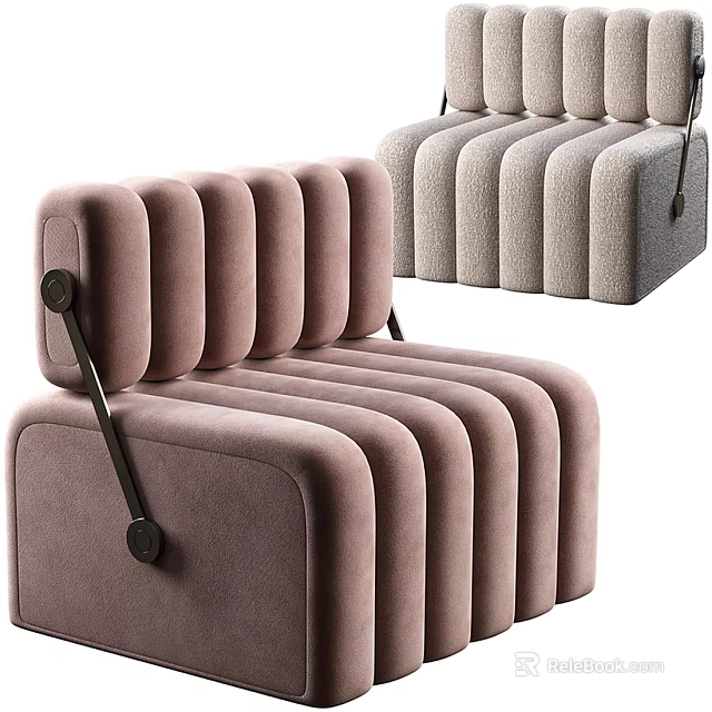 Modern Single Sofa With Vertical Stripe Design Light Tone And Metal Armrests 3d model 