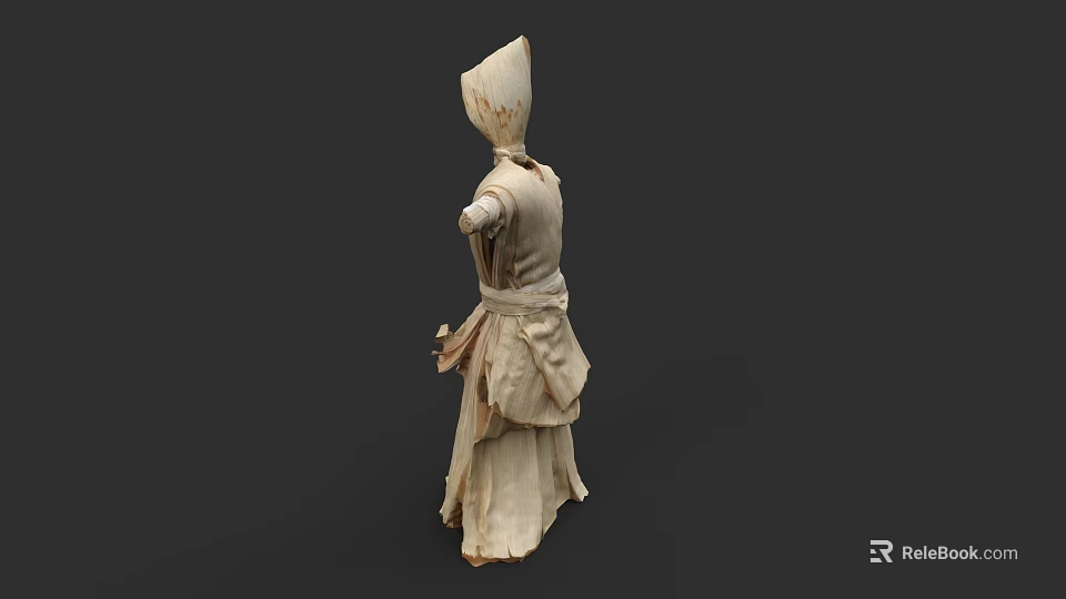 Hand Carved Wooden Sculpture of Traditional Costumed Figure with Robe and Headpiece 3d model 