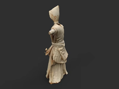 Hand Carved Wooden Sculpture of Traditional Costumed Figure with Robe and Headpiece 3d model