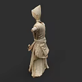 Hand Carved Wooden Sculpture of Traditional Costumed Figure with Robe and Headpiece