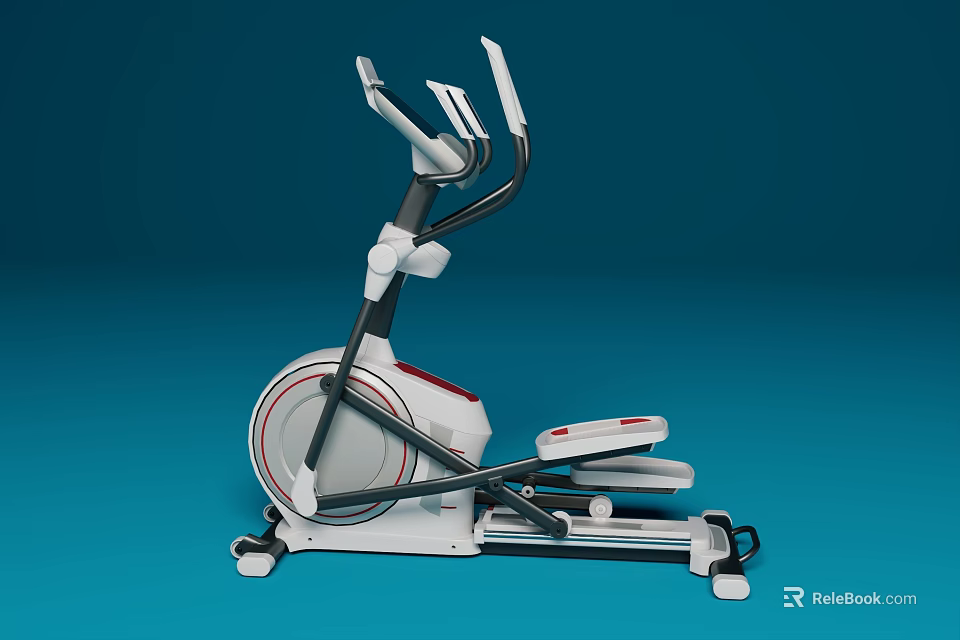 Modern White And Red Elliptical Trainer Fitness Equipment With Stable Frame For Home Gym 3d model 