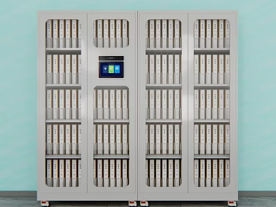 Mobile File Storage Shelving Unit With Electronic Control Panel And Multiple Drawers 3d model