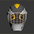 Gray Yellow And White Hockey Helmet With Metallic Protective Cage And Durable Shell Design