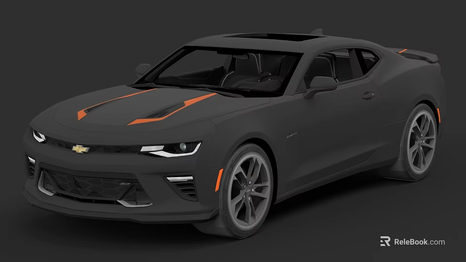 Gray Chevrolet Camaro Two Door Sports Car With Orange Stripes And Sleek Exterior 3d model 