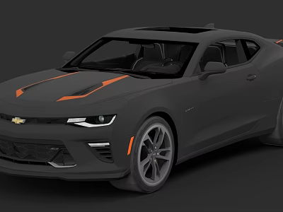 Gray Chevrolet Camaro Two Door Sports Car With Orange Stripes And Sleek Exterior 3d model
