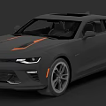 Gray Chevrolet Camaro Two Door Sports Car With Orange Stripes And Sleek Exterior