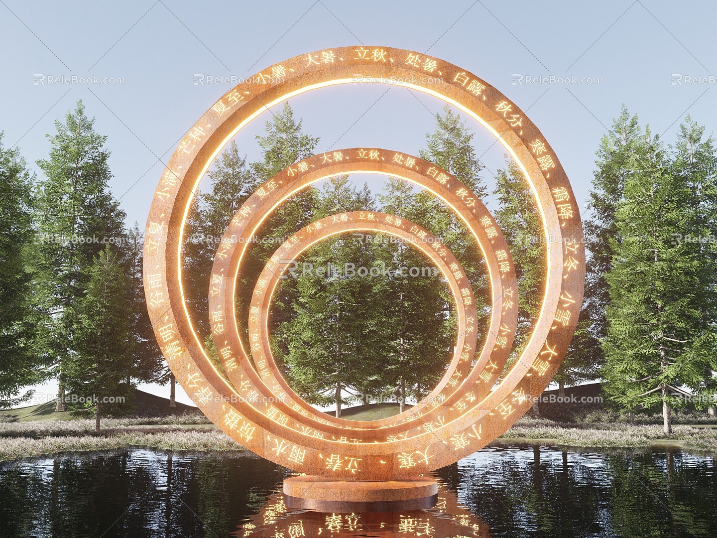 Ring sculpture 24 solar terms sculpture ring luminous sketch curve sculpture moon sculpture model