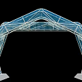 Geometric Event Gateway with Colorful Transparent Polygonal Structure and Neon Lighting