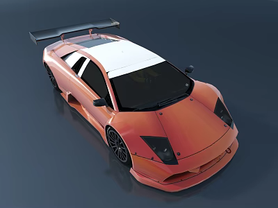 Orange Sports Car Featuring White Roof Rear Spoiler Black Wheels And Sleek Design 3d model